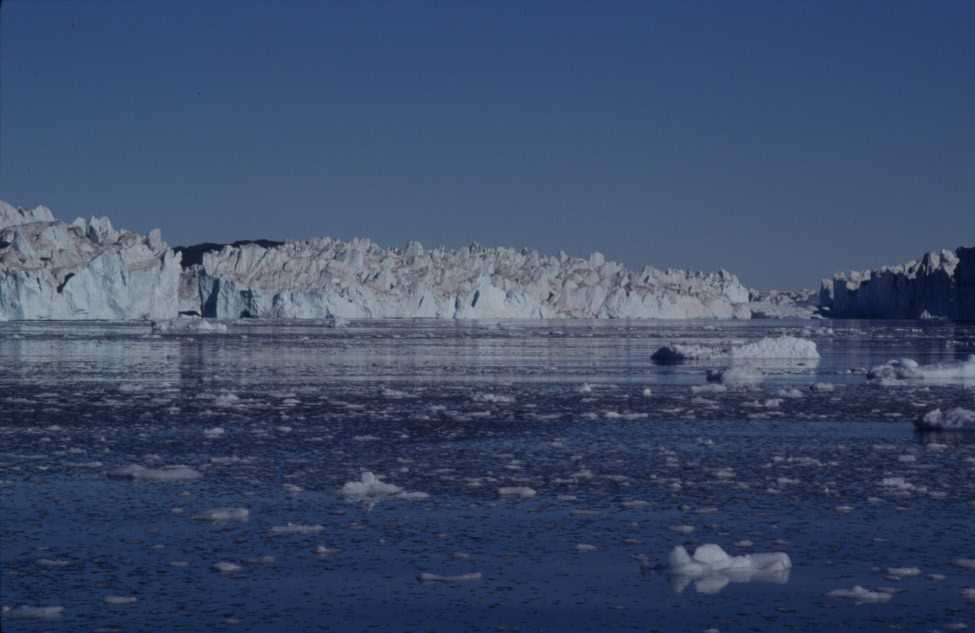 Séracs flottants à la sortie de l’Isfjord, le 21 août 2002