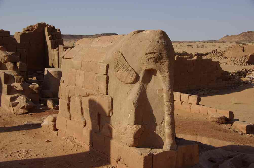 Statue d’éléphant dans le Grand enclos de Musawwarat, le 29 décembre 2008