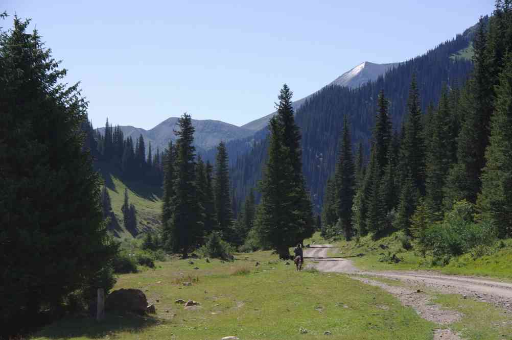 Progression à pied dans la vallée de la rivière Karkara (Қарқара), le 7 août 2009