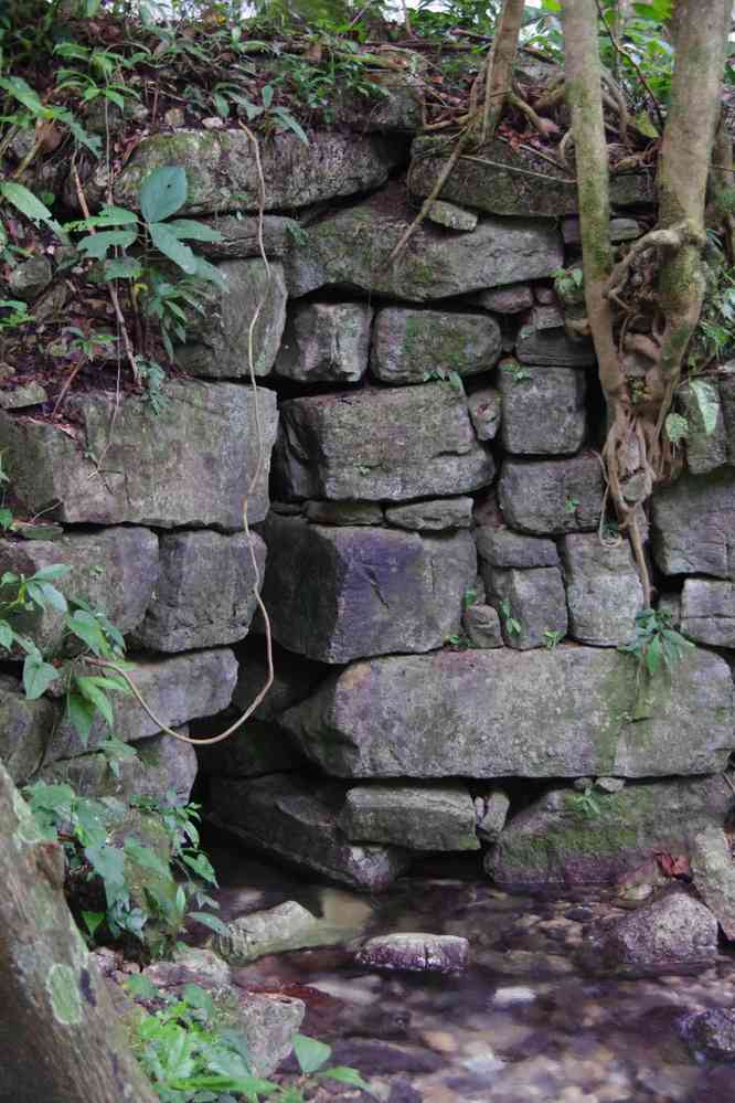 Randonnée dans la jungle en lisière du site de Palenque. Reste de canalisation maya, le 23 janvier 2016