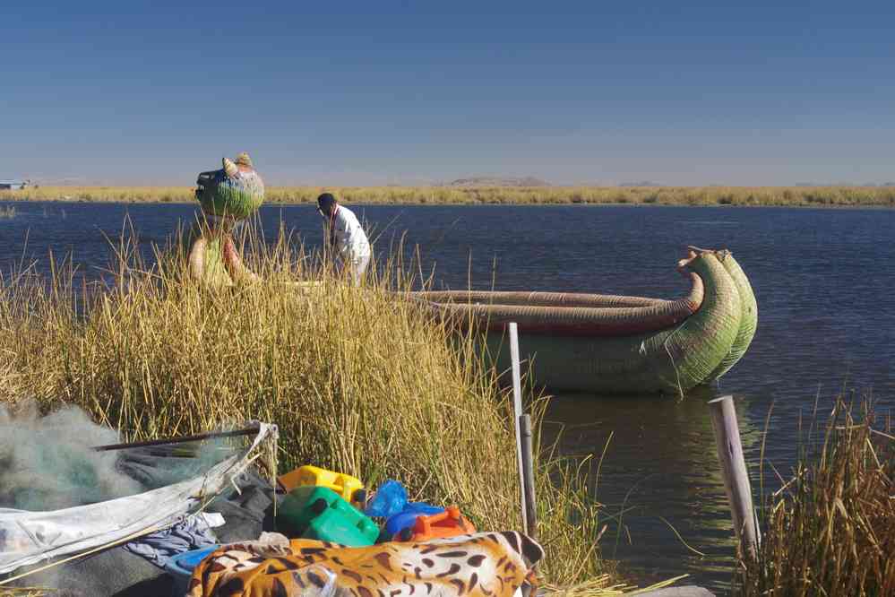 Lac Titicaca, sur une île flottante des Uros, le 7 août 2024